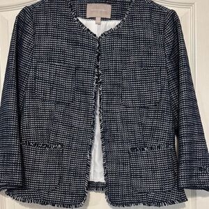 Banana Republic Women's Blue and White Tweed Jacket with Fringe